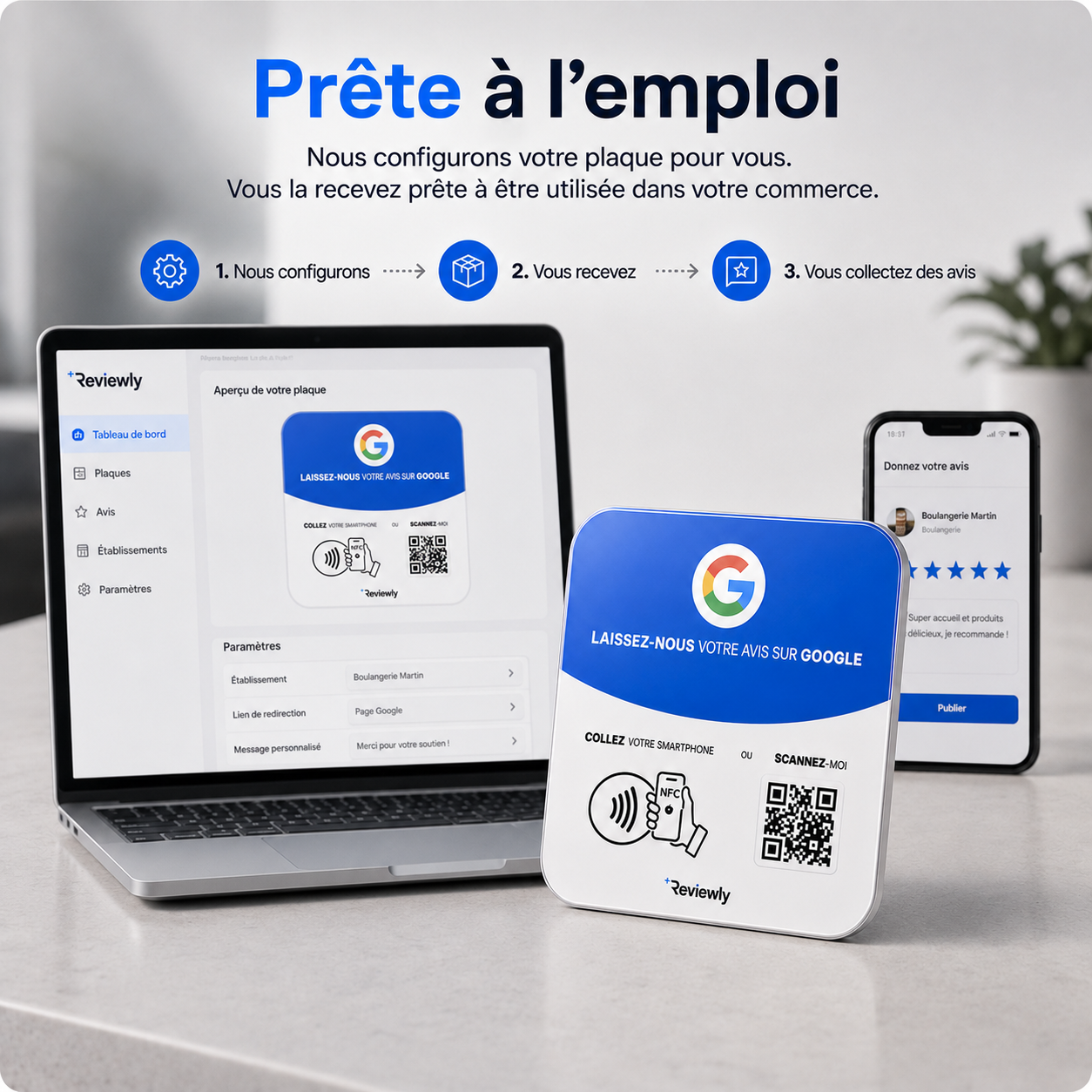 Plaque Avis Google NFC + Code QR